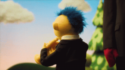 Cartoon Character With Blue Hair Playing Flute GIF