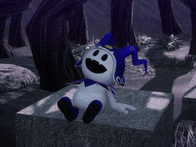 Cartoon Character With Blue Hat Sitting On Block GIF