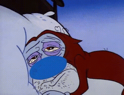 Cartoon Character With Blue Nose Lying Down GIF