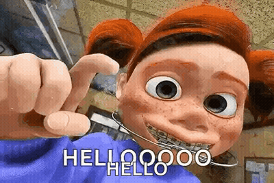 Cartoon Character With Braces Giving Hello Sign GIF