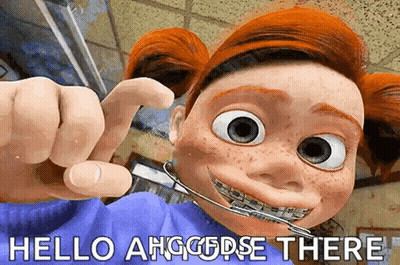 Cartoon Character With Braces Saying Hello Ahggepse There GIF