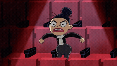 Cartoon Character With Bun In Red Seats GIF