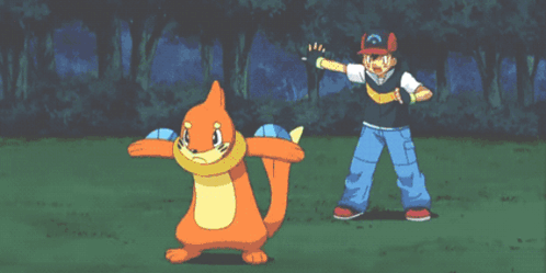 Cartoon Character With C On Hat Fighting Pokemon GIF