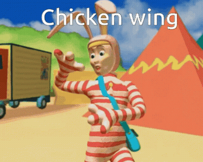 Cartoon Character With Chicken Wing Text GIF