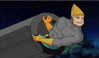 Cartoon Character With Cone Head Sitting On Tire GIF