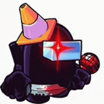 Cartoon Character With Cone On Head And Knife GIF