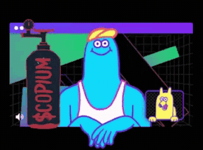 Cartoon Character With Copium Bottle GIF