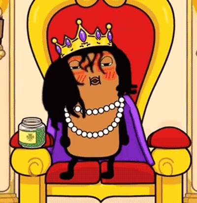 Cartoon Character With Crown And Necklace On Throne GIF