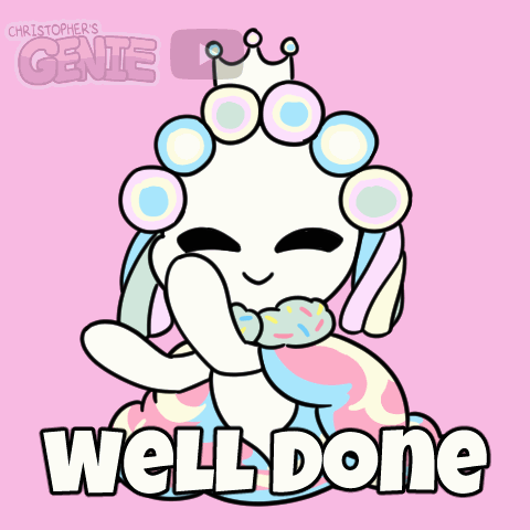 Cartoon Character with Crown and Words Well Done