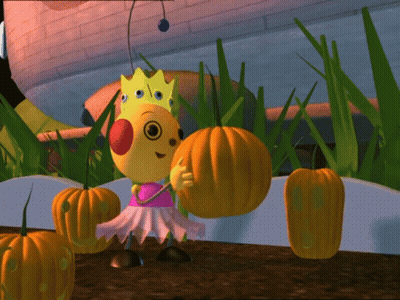 Cartoon Character With Crown Holding Pumpkin GIF