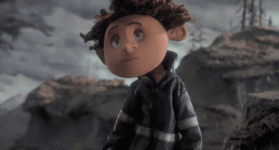 Cartoon Character With Curly Hair On Rocky Hillside GIF