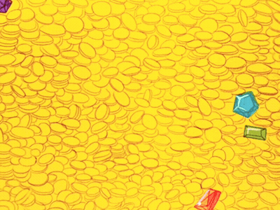 Cartoon Character With Diamond On Head Surrounded By Yellow Coins GIF