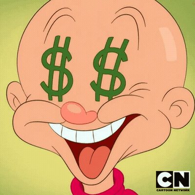 Cartoon Character With Dollar Signs Eyes And CN Logo GIF