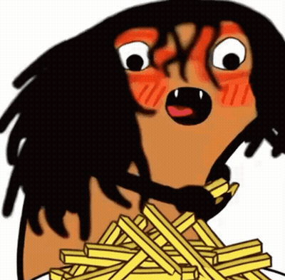 Cartoon Character With Dreadlocks Eating French Fries GIF