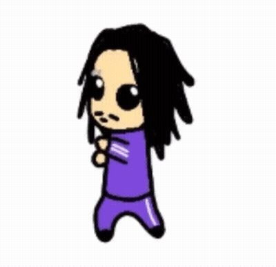 Personaje de dibujos animados con rastas en camisa morada GIF