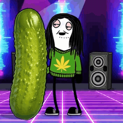 Cartoon Character With Dreadlocks Next To Pickle GIF