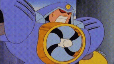 Cartoon Character With Fan In Chest GIF