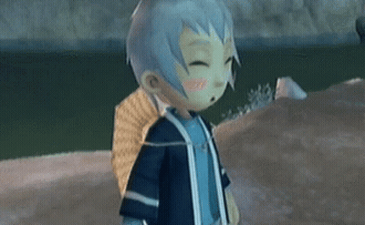Cartoon Character With Fan On Back Standing On Beach Eyes Closed GIF