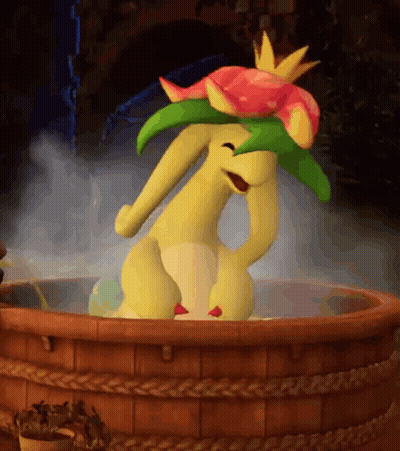Cartoon Character With Flower On Head In Bathtub GIF