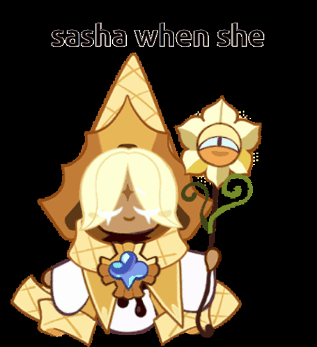 Cartoon Character With Flower Saying Sasha When She GIF