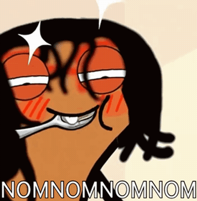 Cartoon Character With Fork And Nomnomnomnom GIF