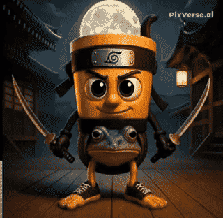 Cartoon Character With Frog On Back Holding Two Swords GIF