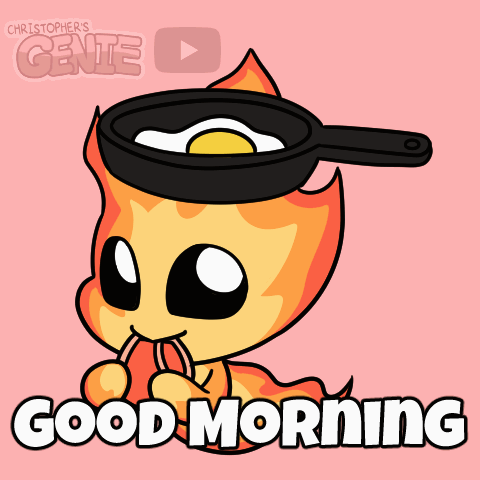 Cartoon Character With Frying Pan On Head And Words Good Morning GIF