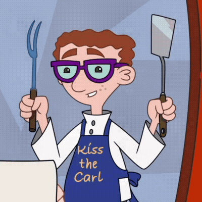Cartoon Character With Glasses And Apron Saying Kiss The Carl GIF