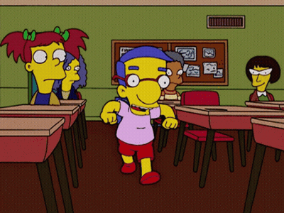 Cartoon Character With Glasses And Backpack Walking In Classroom GIF