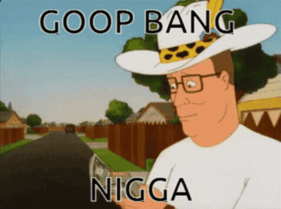 Cartoon Character With Glasses And Cowboy Hat Holding Money Saying Goop Bang Nigga GIF