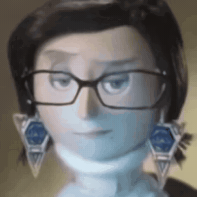 Cartoon Character With Glasses And Earrings Looking At Camera GIF