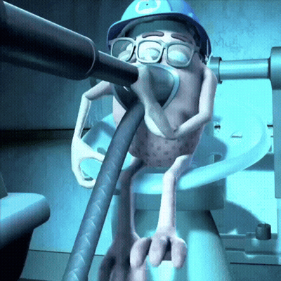 Cartoon Character With Glasses And Hard Hat With Letter C GIF