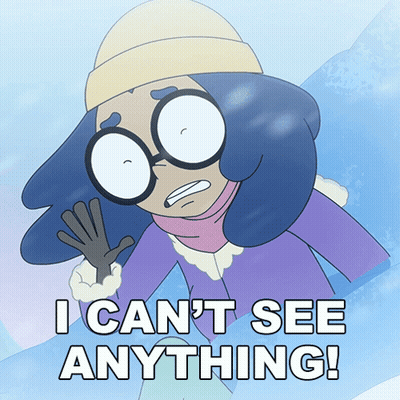 Cartoon Character With Glasses And Hat Says I Can't See GIF