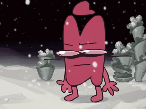 Cartoon Character With Glasses And Heart In Snow GIF