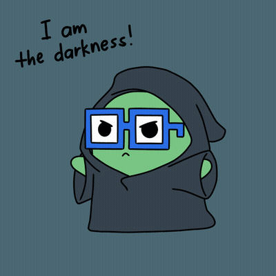 Cartoon Character With Glasses and Hood Saying I Am the Darkness
