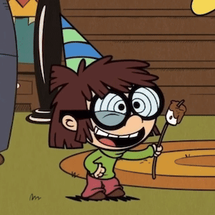 Cartoon Character With Glasses And Party Hat Holding Marshmallow GIF