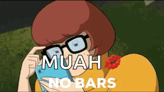 Cartoon Character With Glasses Holding Cell Phone Muah No Bars GIF
