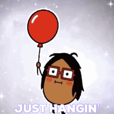 Cartoon Character With Glasses Holding Red Balloon Just Hangin GIF