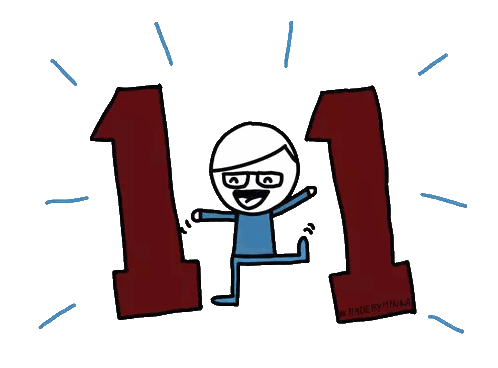 Cartoon Character With Glasses Jumping In Front Of Number One Sticker