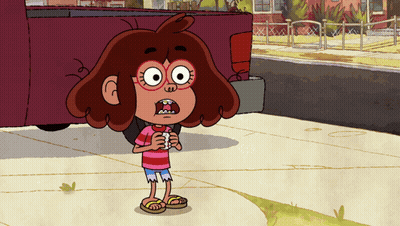 Cartoon Character With Glasses On Sidewalk GIF