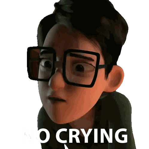Cartoon Character With Glasses Saying No Crying Sticker