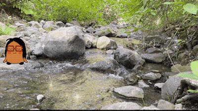 Cartoon Character With Glasses Standing Next To Stream Of Water GIF