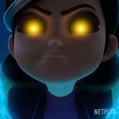 Cartoon Character With Glowing Eyes And Netflix Logo GIF