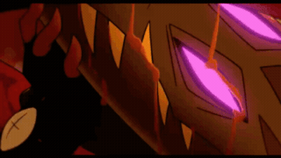 Cartoon Character With Glowing Eyes And Sharp Teeth In Suit And Tie GIF