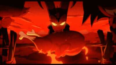 Cartoon Character With Glowing Eyes And Sharp Teeth In Suit And Tie GIF