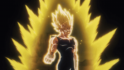 Cartoon Character With Glowing Yellow Hair And Black Shirt GIF
