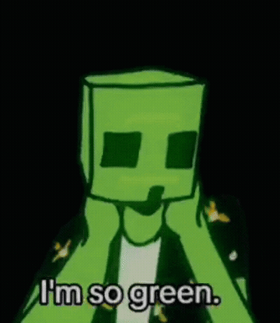 Cartoon Character With Green Box Saying I'm So Green GIF