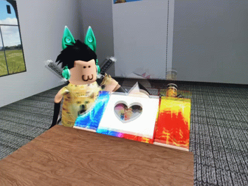 Cartoon Character With Green Ears At Heart Table GIF