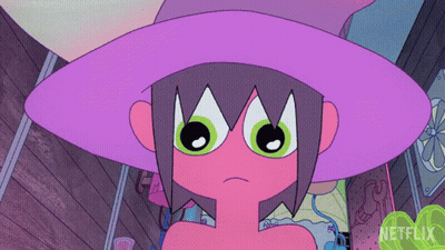 Cartoon Character With Green Eyes And Purple Hat Saying Netflix GIF