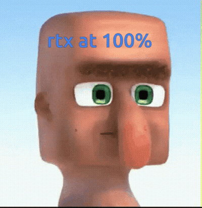 Cartoon Character With Green Eyes Saying RTX At 100% GIF